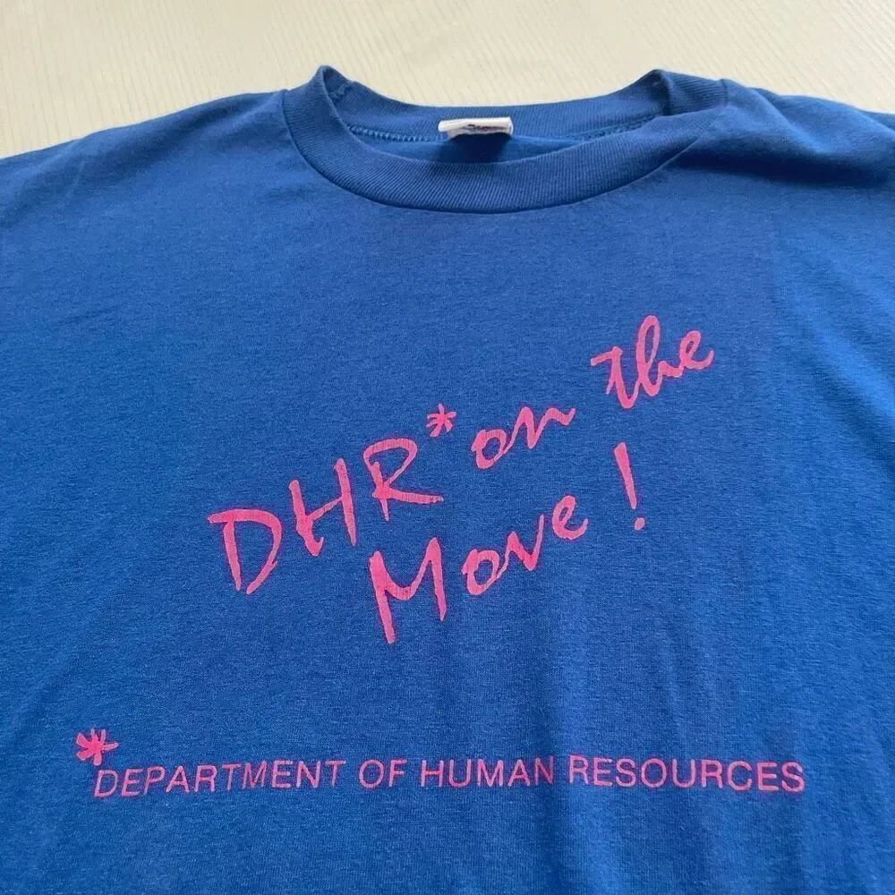 Department Of Human Resources VTG Blue Single Stitch T-Shirt Size XL